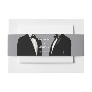 Elegant Modern Burgundy Red Gay Men Wedding Invitation Belly Band