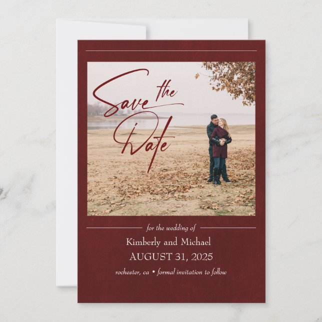 Elegant Modern Burgundy Red Save the Date Photo (Front)