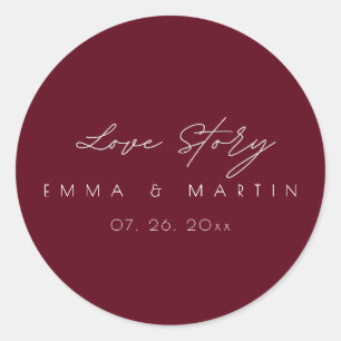 Elegant & modern Burgundy Script  Wedding Classic Round Sticker