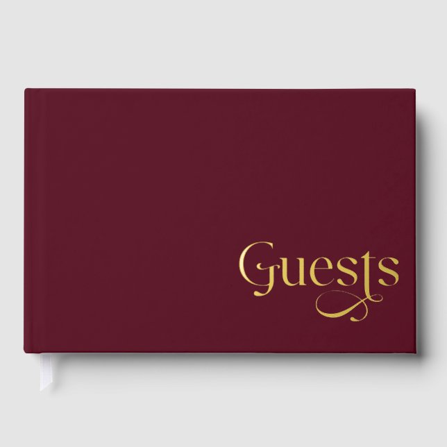 Elegant Modern Burgundy Wedding Guest Book (Front)