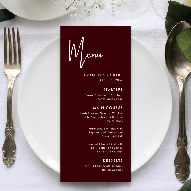 Elegant & Modern Burgundy Wedding Menu (Creator Uploaded)