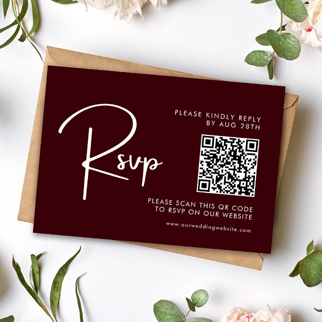 Elegant & Modern Burgundy Wedding QR Code RSVP Card (Creator Uploaded)