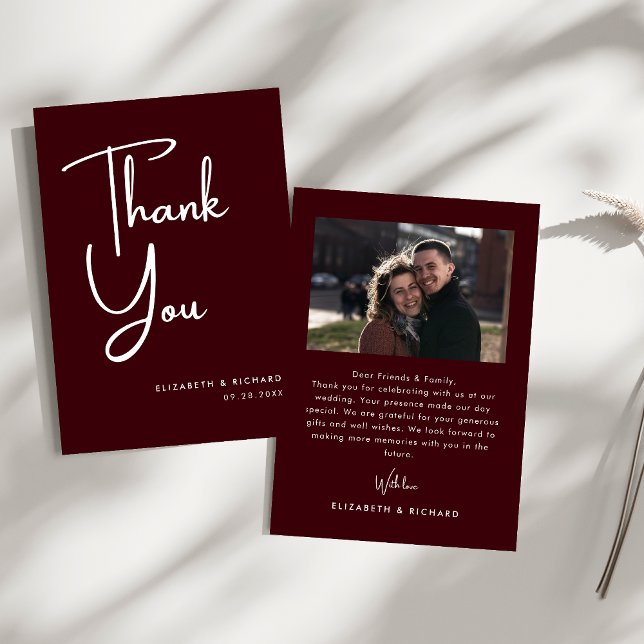 Elegant & Modern Burgundy Wedding Thank You Card (Creator Uploaded)