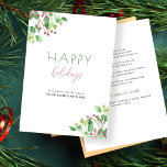 Elegant modern business corporate holiday card<br><div class="desc">Modern trendy minimalist red green winter holiday business corporate custom text greeting card template featuring Happy Holidays typography script lettering and botanical greenery with seasonal red berries.            Personalise it with your text and signature on both sides to send your greetings and thanks to your business partners and customers!</div>