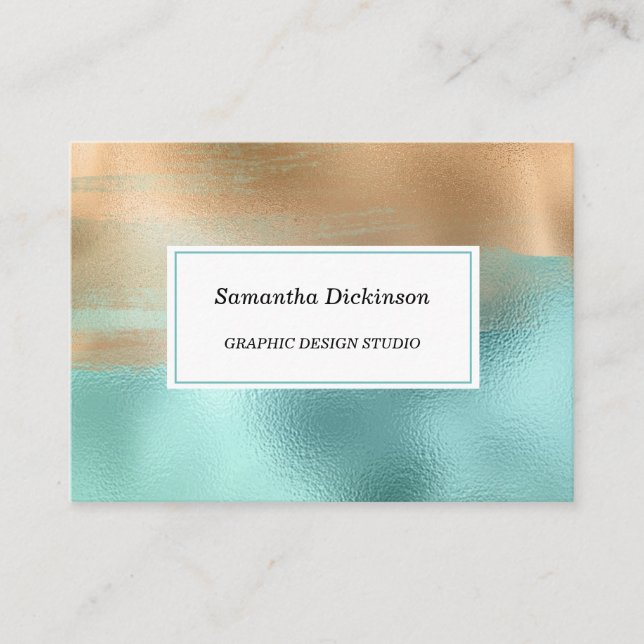 Elegant Modern Caffe Latte  and  Turquoise  Business Card (Front)