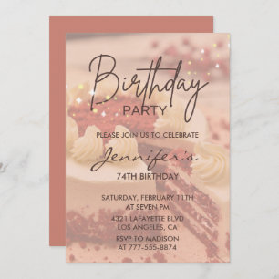 Elegant Modern Cake Sparkle 74th birthday Invitation