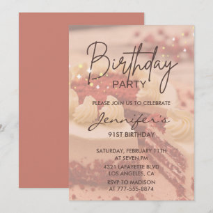 Elegant Modern Cake Sparkle 91st birthday Invitation