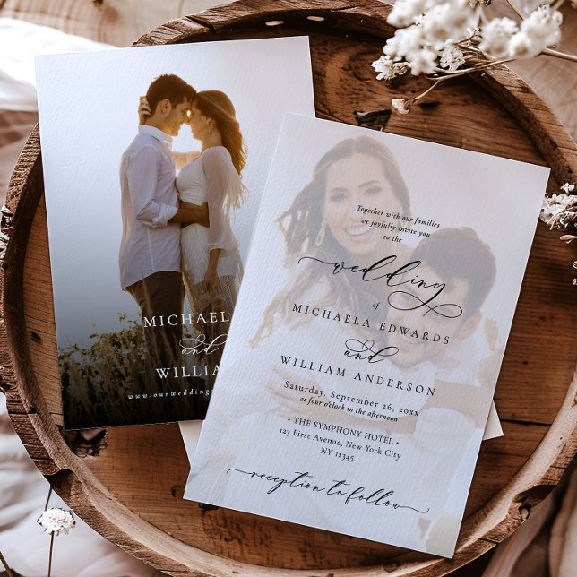 Elegant Modern Calligraphy 2-Photo Wedding Invitation (Creator Uploaded)