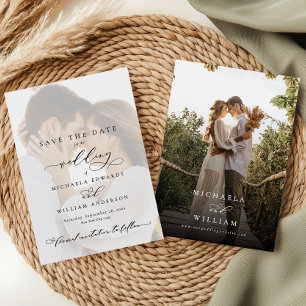 Elegant Modern Calligraphy 2-Photo Wedding Save The Date