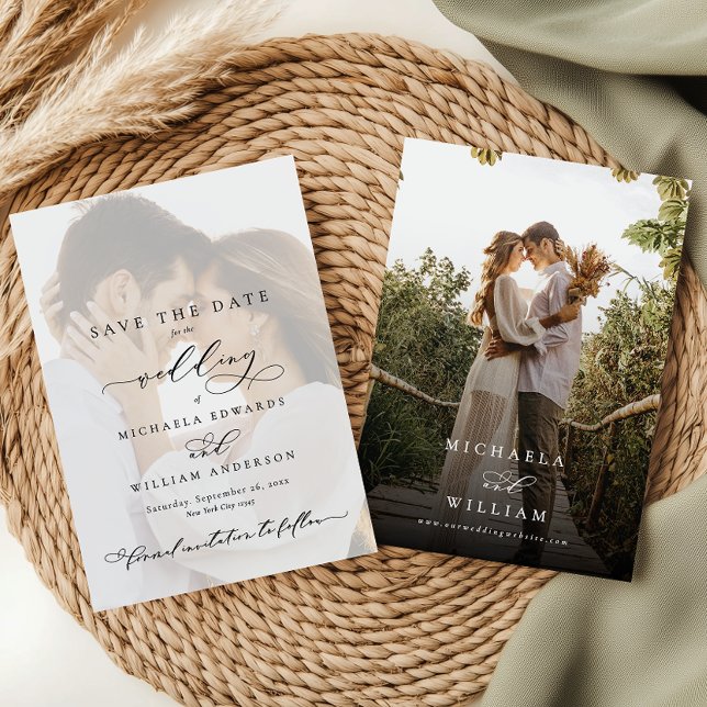 Elegant Modern Calligraphy 2-Photo Wedding Save The Date (Creator Uploaded)