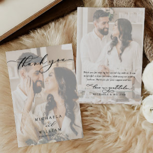 Elegant Modern Calligraphy 2-Photo Wedding Thank You Card