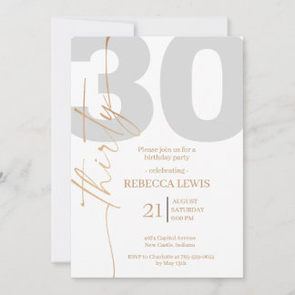 Elegant Modern Calligraphy 30 Adult Birthday Invitation