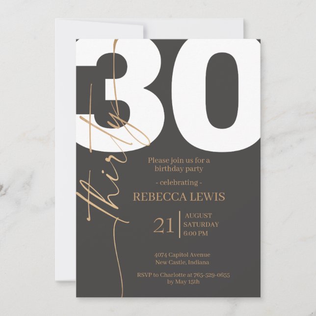 Elegant Modern Calligraphy 30 Adult Birthday Invitation (Front)