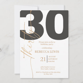 Elegant Modern Calligraphy 30 Adult Birthday Invitation