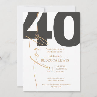 Elegant Modern Calligraphy 40th Adult Birthday Invitation