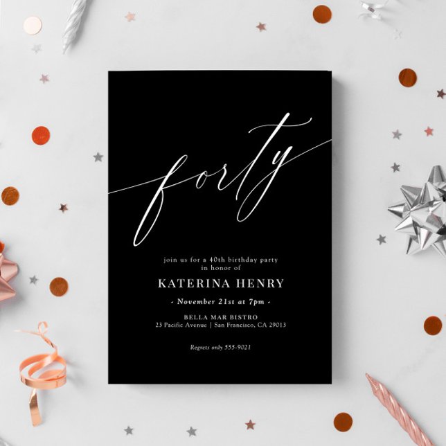 Elegant Modern Calligraphy 40th Birthday Invitation (Creator Uploaded)