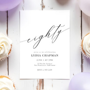 Elegant Modern Calligraphy 80th Birthday Party Invitation