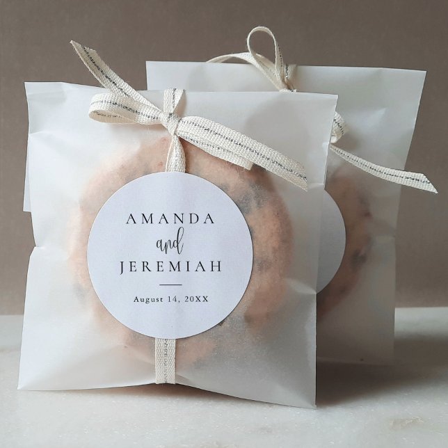 Elegant Modern Calligraphy Black and White Wedding Classic Round Sticker (Creator Uploaded)