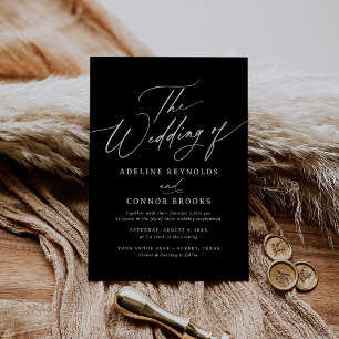 Elegant Modern Calligraphy Black and White Wedding Invitation