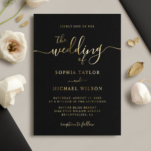 Elegant Modern Calligraphy Black & Gold Wedding
