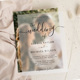 Elegant Modern Calligraphy Black Wedding Vellum Invitations