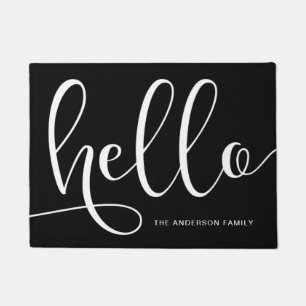 Elegant modern calligraphy black & white hello doormat