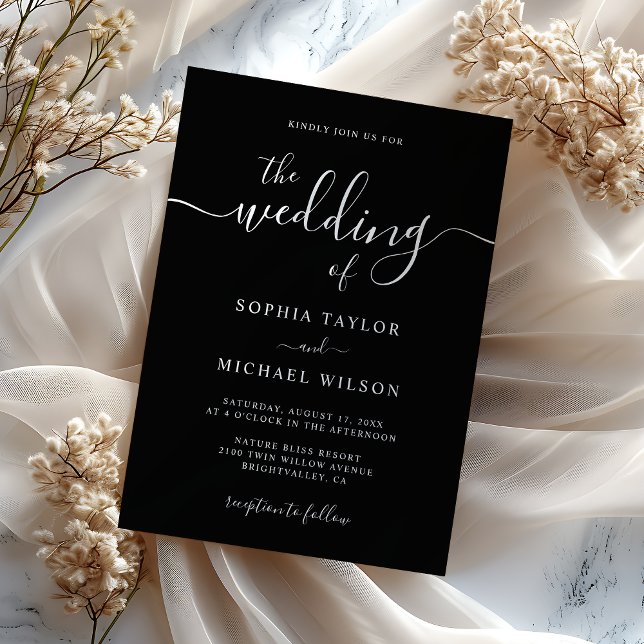 Elegant Modern Calligraphy Black & White Wedding Invitation (Creator Uploaded)