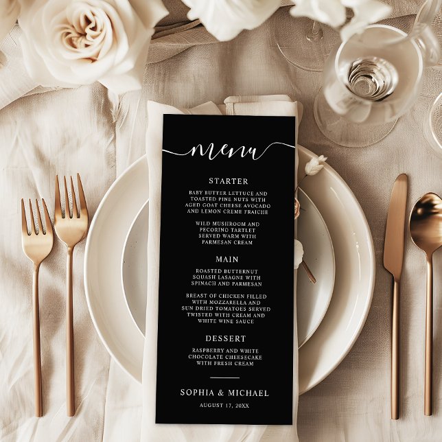 Elegant Modern Calligraphy Black White Wedding Menu (Creator Uploaded)