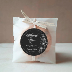 Elegant Modern Calligraphy Floral Black Wedding Classic Round Sticker