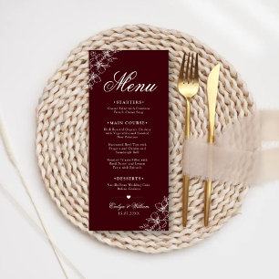 Elegant Modern Calligraphy Floral Burgundy Wedding Menu