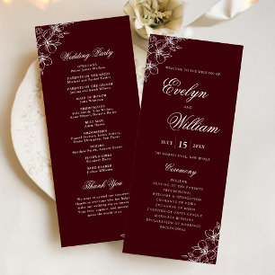Elegant Modern Calligraphy Floral Burgundy Wedding Program