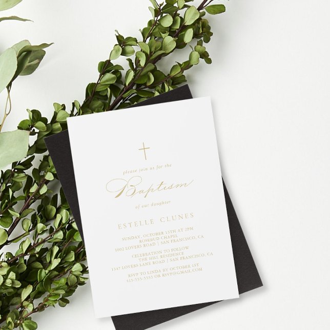 Elegant Modern Calligraphy Gold Baptism Invitation (Creator Uploaded)