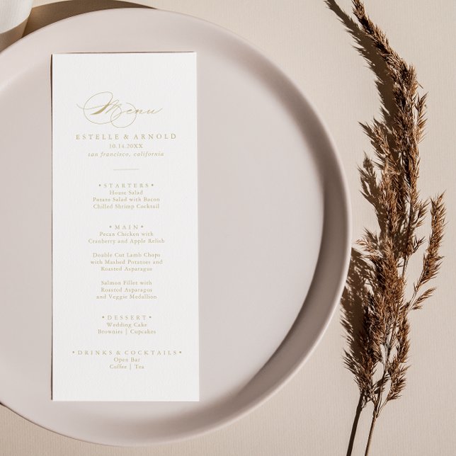 Elegant Modern Calligraphy Gold Dinner Menu (Creator Uploaded)