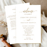 Elegant Modern Calligraphy Gold Wedding Program<br><div class="desc">Elegant Wedding program with beautiful modern hand written calligraphy in golden hues. Simple and modern style. Ability to make text changes and adjustments by selecting customise further. Front with wedding ceremony details, back with wedding party names and thank you message for your guests. NOTE: text not in real foil, but...</div>