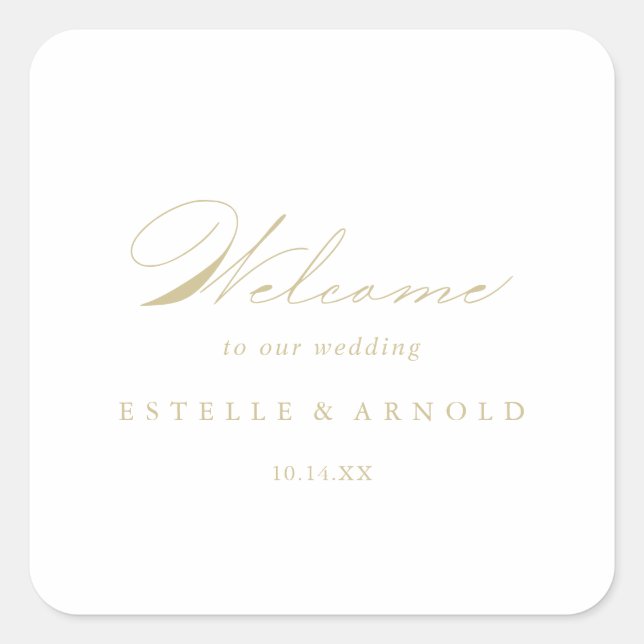 Elegant Modern Calligraphy Gold Wedding Welcome   Square Sticker (Front)