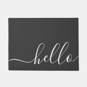 Elegant modern calligraphy grey & white hello doormat