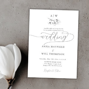 Elegant Modern Calligraphy Magnolia Crest Wedding Invitation