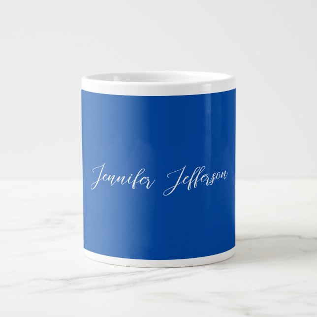 Elegant Modern Calligraphy Name Professional Blue Large Coffee Mug (Front)