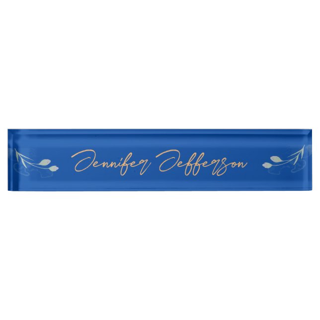 Elegant Modern Calligraphy Name Professional Blue Nameplate (Front)