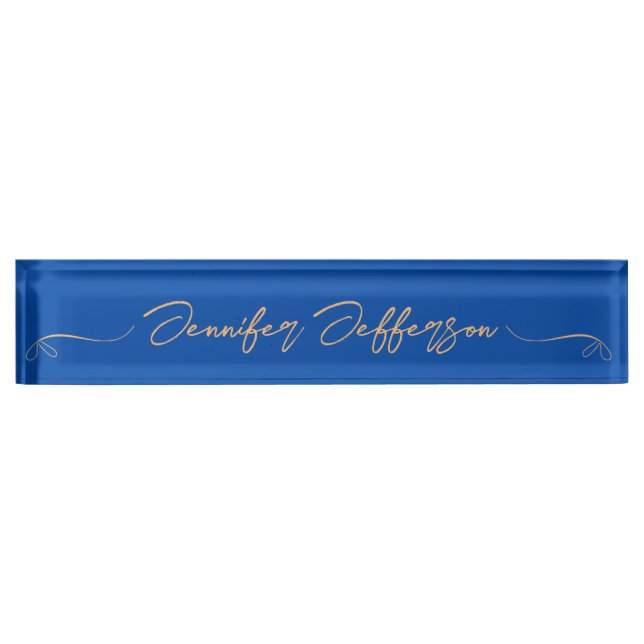 Elegant Modern Calligraphy Name Professional Blue Nameplate (Front)
