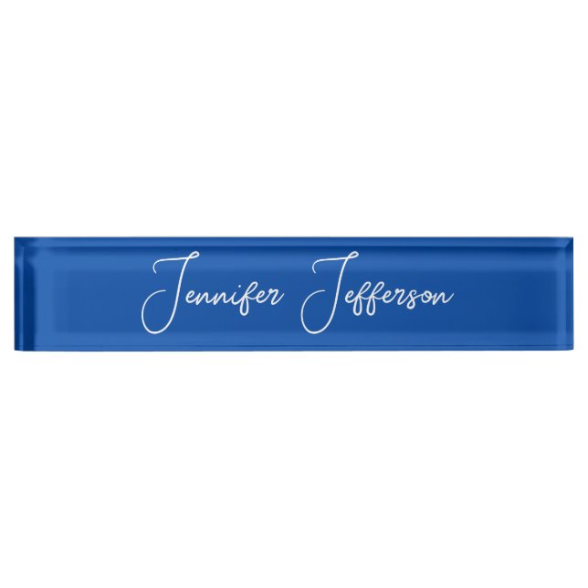 Elegant Modern Calligraphy Name Professional Blue Nameplate (Front)