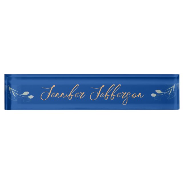 Elegant Modern Calligraphy Name Professional Blue Nameplate (Front)