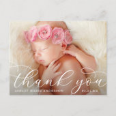 Elegant Modern Calligraphy New Baby Thank You Postcard (Front)
