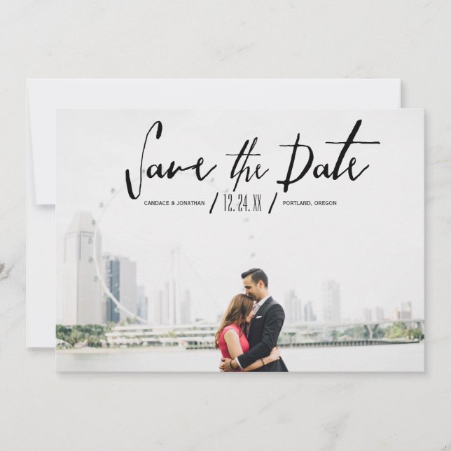 Elegant Modern Calligraphy Photo Save the Date (Front)