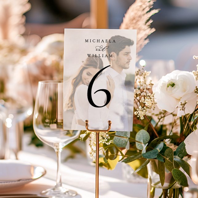 Elegant Modern Calligraphy Photo Wedding Table Number (Creator Uploaded)