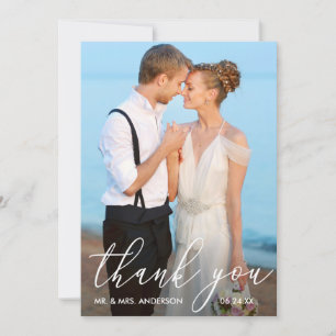Elegant Modern Calligraphy Photo Wedding Thank You Card