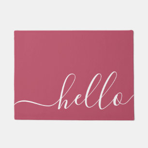 Elegant modern calligraphy pink & white hello doormat