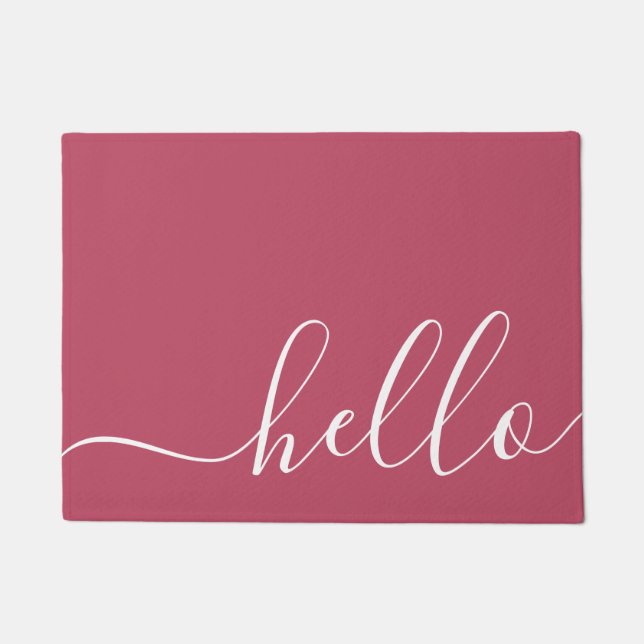 Elegant modern calligraphy pink & white hello doormat (Front)