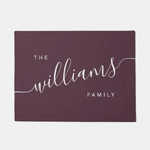Elegant modern calligraphy purple & white doormat