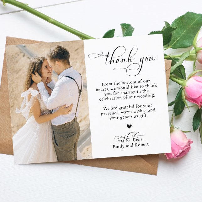 Elegant Modern Calligraphy Script 2 Photo Wedding Thank You Card (Creator Uploaded)